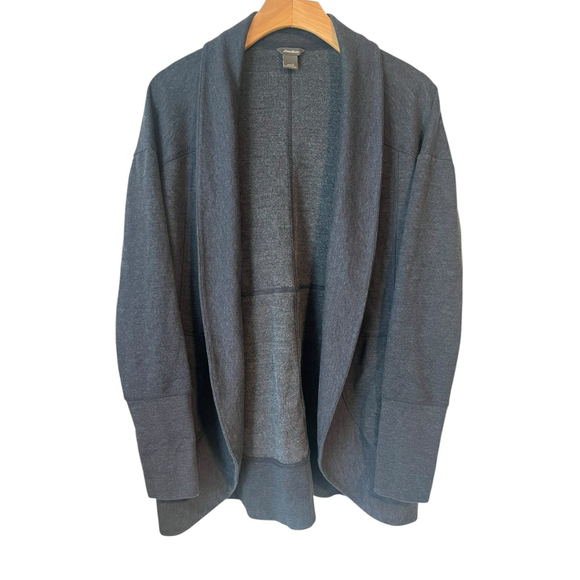 Eddie Bauer Open Front Cardigan Womens Large Camp Fleece Wrap Charcoal Sweater - Picture 1 of 7